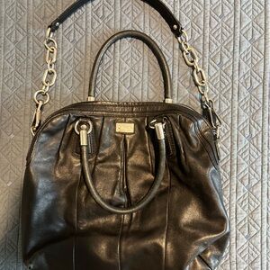 Coach Black Leather Shoulder Bag with Silver Chain Detail